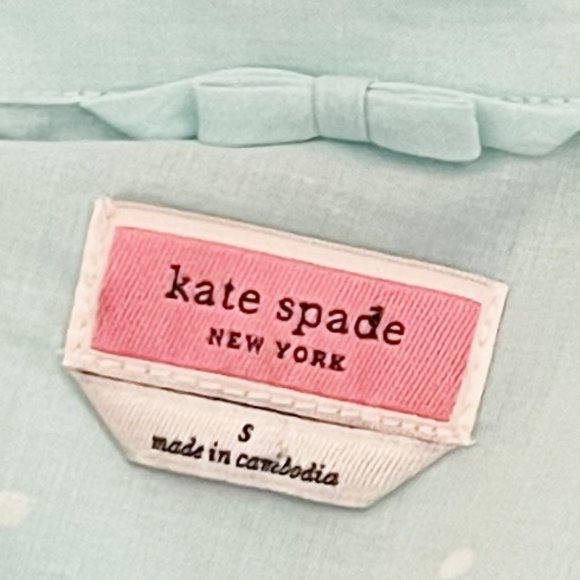 Kate Spade Small Mint Green Short Ruffle Sleeve Button Down Polka D… - Picture 5 of 5